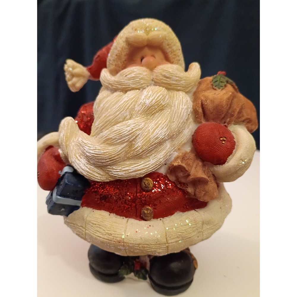 Santa Claus Christmas Figurine Red Glitter Resin Holiday Decor 6 Inch